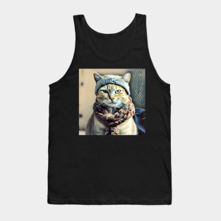 Cute Cat Wearing Hat And Scarf Tank Top